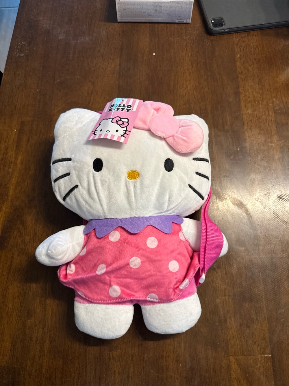 Hello Kitty Plush Shoulder Bag in White and Pink with Purple Collar